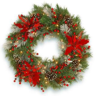 30 in. Artificial Battery Operated Decorative Collection Tartan Plaid Wreath with Warm White LED ... | The Home Depot