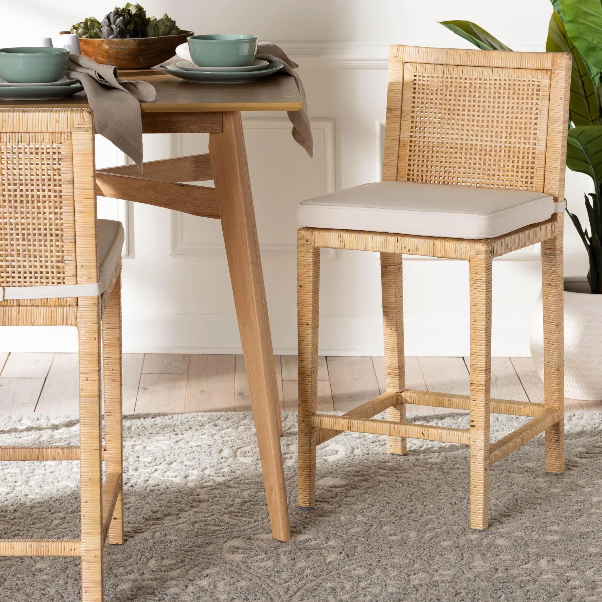 Bayou Breeze Haxby 26.8" Rattan and Mahogany Counter Stool & Reviews | Wayfair | Wayfair North America