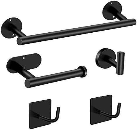 5 Piece Bathroom Hardware Set, 15.7" Black SUS304 Modern Stainless Steel Towel Bar Set Bathroom A... | Amazon (US)