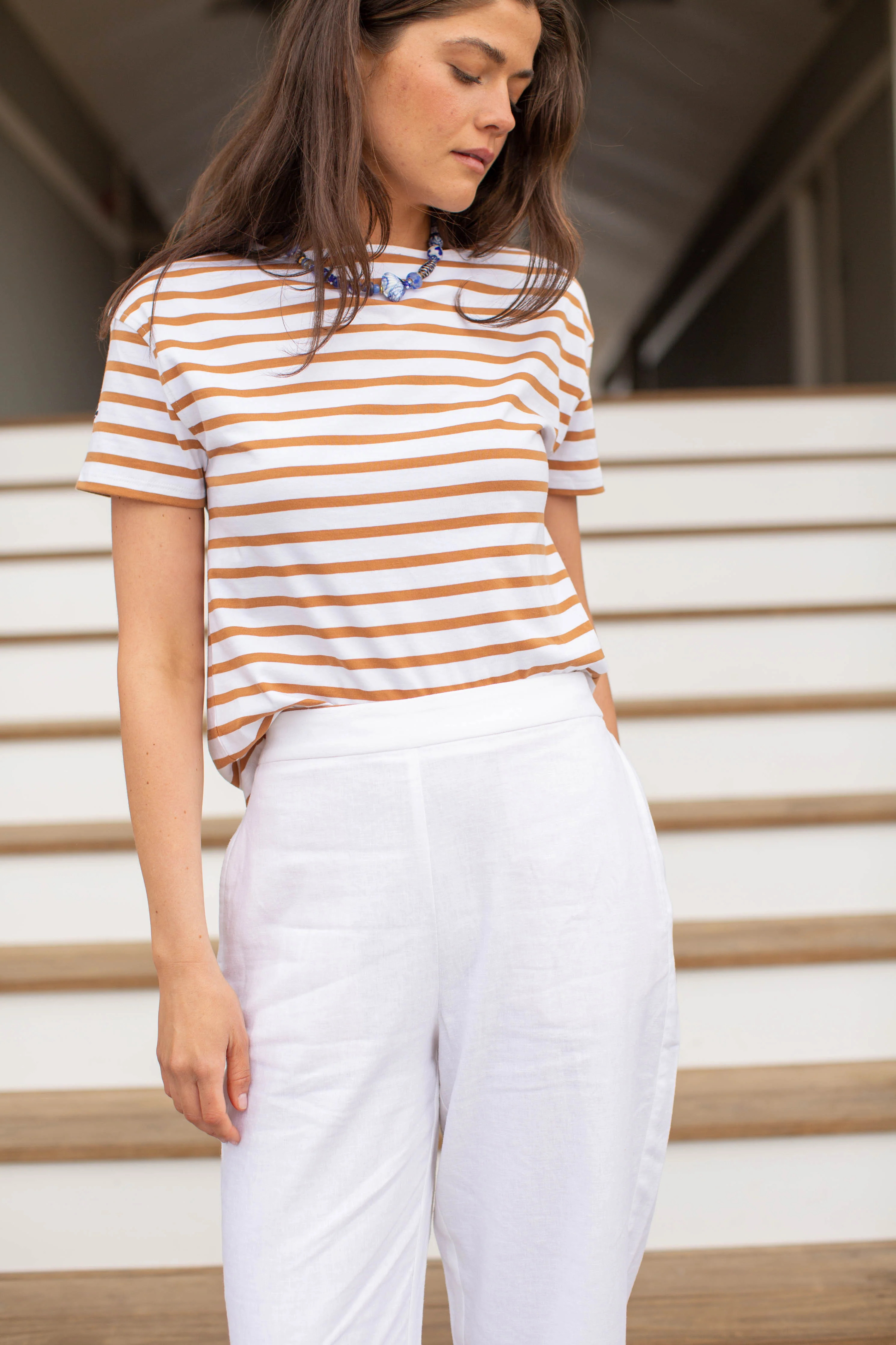 Short Sleeve Mariner - White/Cashew | Marea