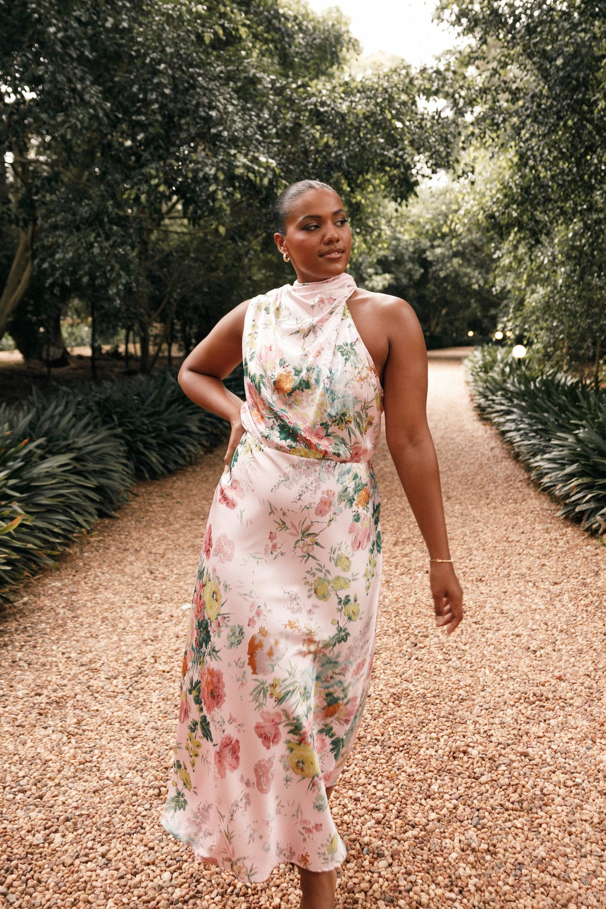 Anabelle Halter Neck Midi Dress - Pink Floral | Petal & Pup (US)