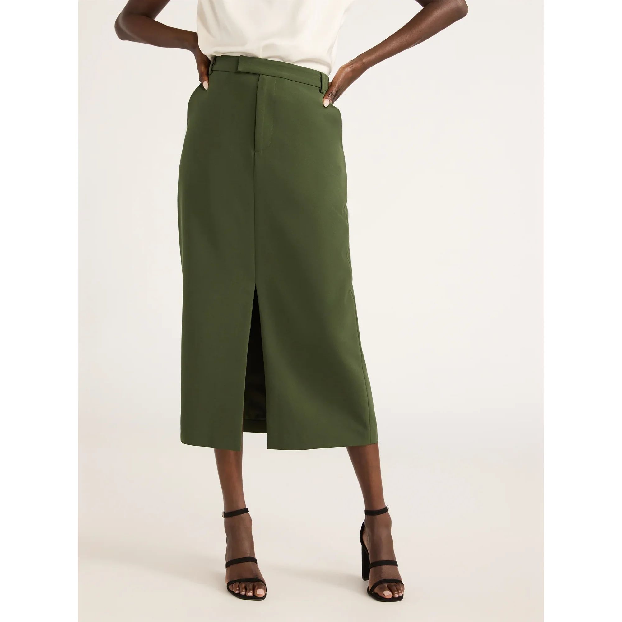 Scoop Women’s Ultimate Crepe Front Slit Midi Skirt, Sizes 0-20 | Walmart (US)