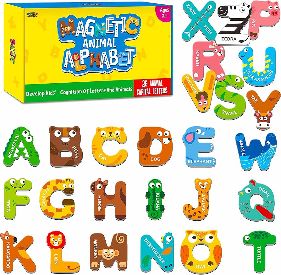 Large Size Magnetic Letters, Cute Animal Alphabet ABC Magnets for Fridge Colorful Uppercase Anima... | Amazon (US)