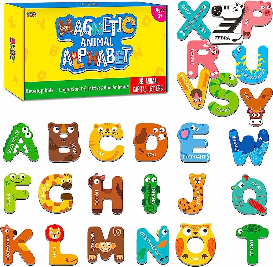 Large Size Magnetic Letters, Cute Animal Alphabet ABC Magnets for Fridge Colorful Uppercase Anima... | Amazon (US)