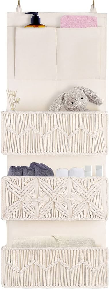 FEILANDUO Over The Door Organizer Boho Macrame Closet Organizers and Storage with 3 Large Woven P... | Amazon (US)