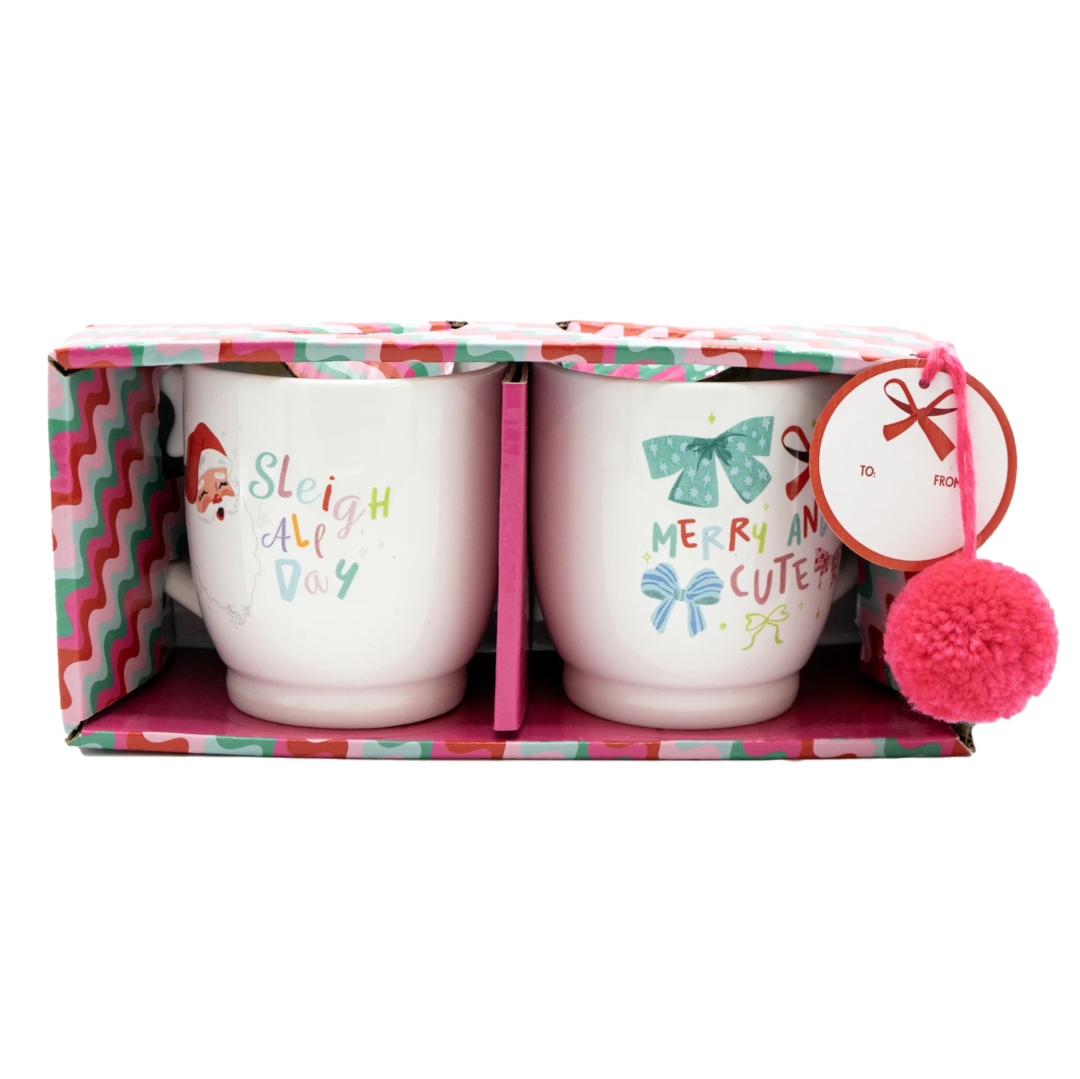 Stoneware Santa Mugs, Pink and White, 10.15 fl oz, 2 Count, by Holiday Time | Walmart (US)
