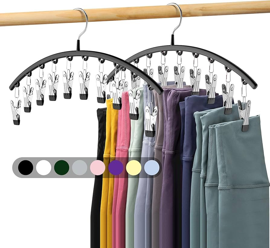Legging Organizer for Closet, Metal Yoga Pants Hangers 2 Pack w/10 Clips Holds 20 Leggings, Space... | Amazon (US)