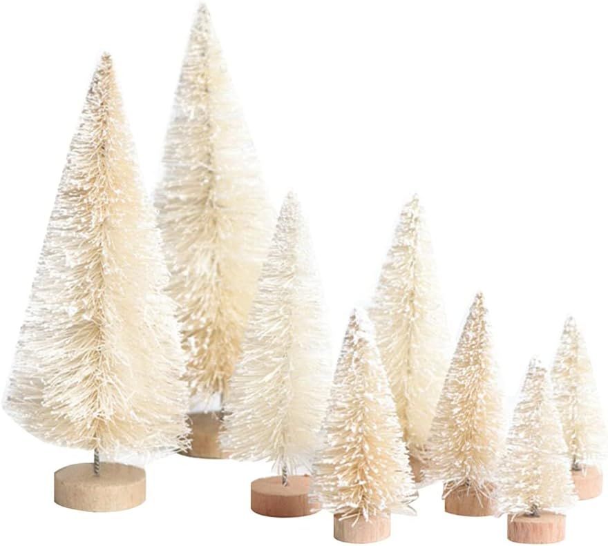 8PCS Artificial Mini Christmas Trees, Fake Bottle Brush Small Pine Snow Frosted Trees with Wood B... | Amazon (US)