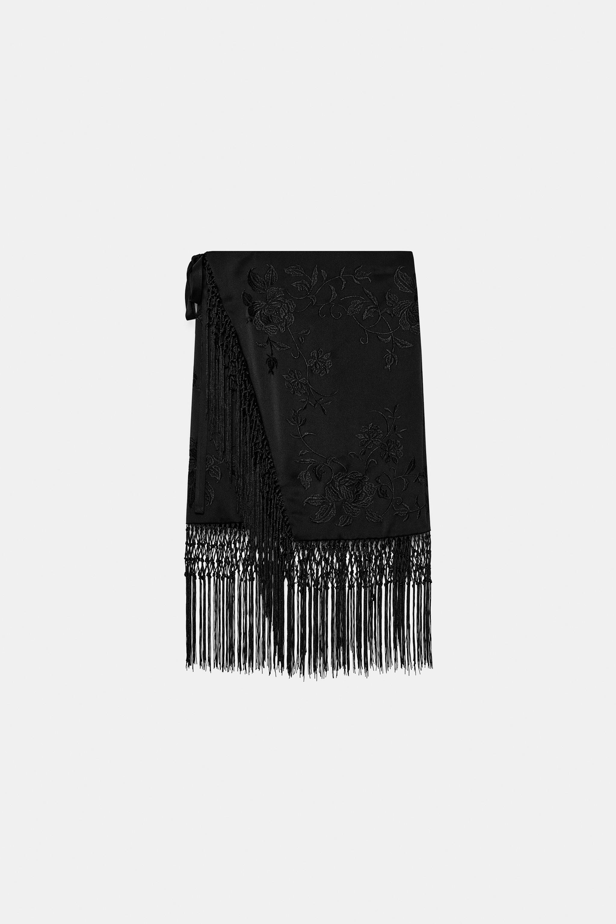 ZW COLLECTION EMBROIDERED FRINGE SKIRT | Zara US