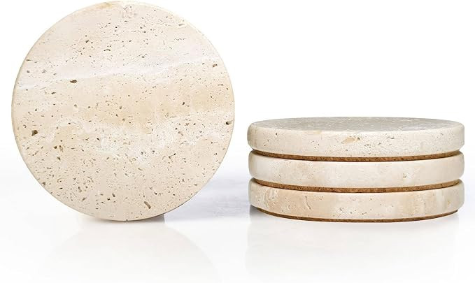 Turkish Natural Marble Coasters Set of 4\uff0cRound Travertine Coasters | Amazon (US)