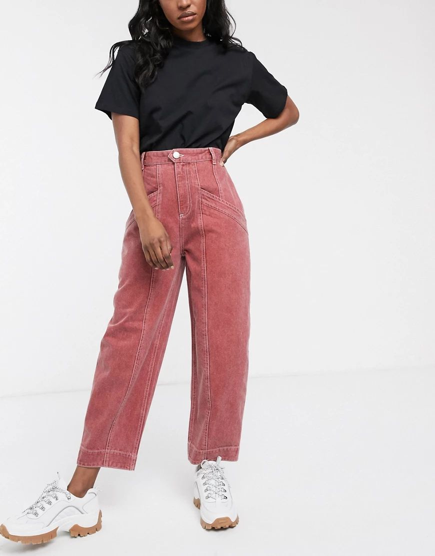 ASOS DESIGN Ovoid boyfriend jeans with seam pocket detail in washed mulberry-Purple | ASOS (Global)