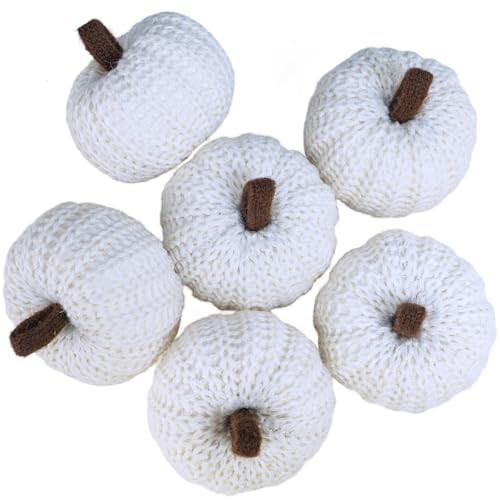 Winlyn Set of 6 Small Faux Harvest White Pumpkins - Crochet, Knit, Foam Pumpkins for Autumn Wedding, Halloween, Thanksgiving Bowl, Table Setting, Tiered Tray, Farmhouse Mantel Decor | Amazon (US)