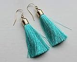 Mint Tassel Earrings Turquoise Fringe Earrings Blue Tassel Jewelry 14k Gold Filled Earwires 2.25 | Amazon (US)