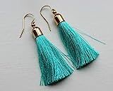 Mint Tassel Earrings Turquoise Fringe Earrings Blue Tassel Jewelry 14k Gold Filled Earwires 2.25 | Amazon (US)