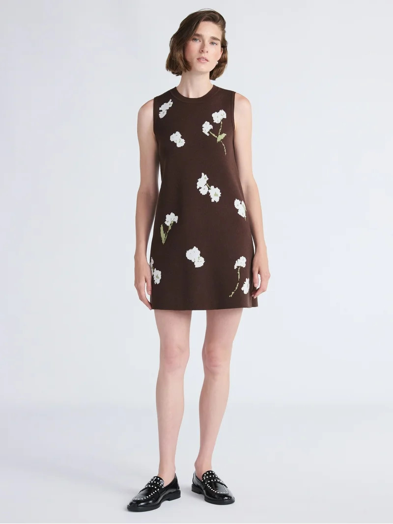 Free Assembly Women's and Women's Plus Sleeveless Floral Jacquard Mini Sweater Dress, Sizes XS-4X | Walmart (US)