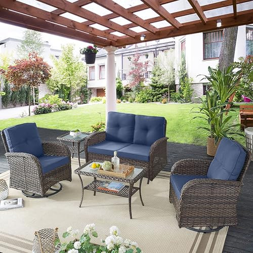 Belord 5 Piece Outdoor Patio Furniture Set with Deep Seating Swivel Rocker Chairs Loveseat and Rattan Coffee Table Outdoor Conversation Sets for Deck Backyard Poolside | Amazon (US)