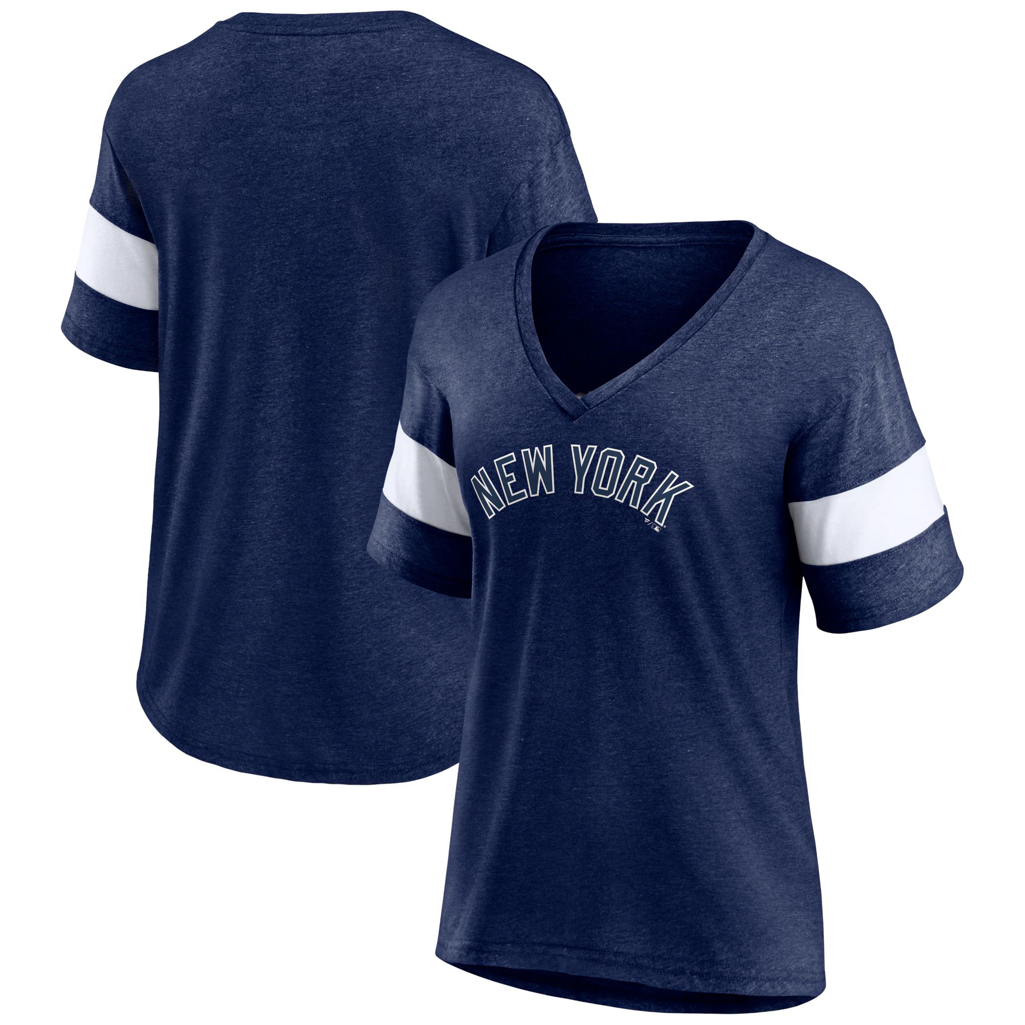 New York Yankees Fanatics Branded Women's Wordmark V-Neck Tri-Blend T-Shirt - Heathered Navy | Fanatics