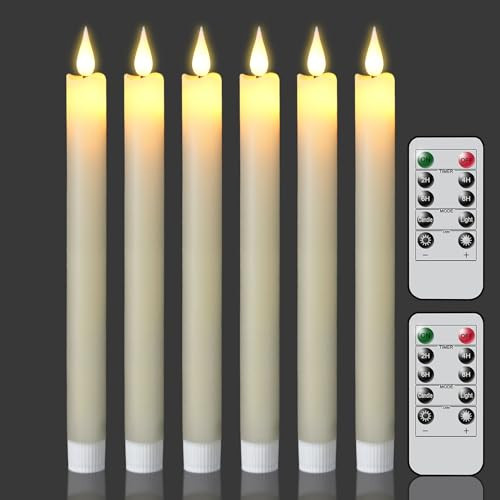 KunSwenn Flameless Taper Candles with 2 Remote, Real Wax LED Taper Candles Battery Operated with Timer, 6 Pcs Flameless Candlesticks for Halloween Wedding Home Decor(Ivory, 0.78”x9.8”) | Amazon (US)
