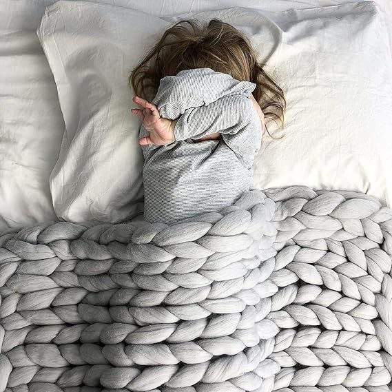 eacho Chunky Knit Blanket Soft Bulky Hand Made Throw for Bedroom Sofa Decor Super Large,Grey,32"x... | Amazon (US)