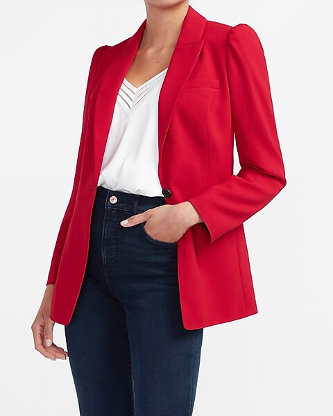 Puff Sleeve Peak Lapel Blazer | Express