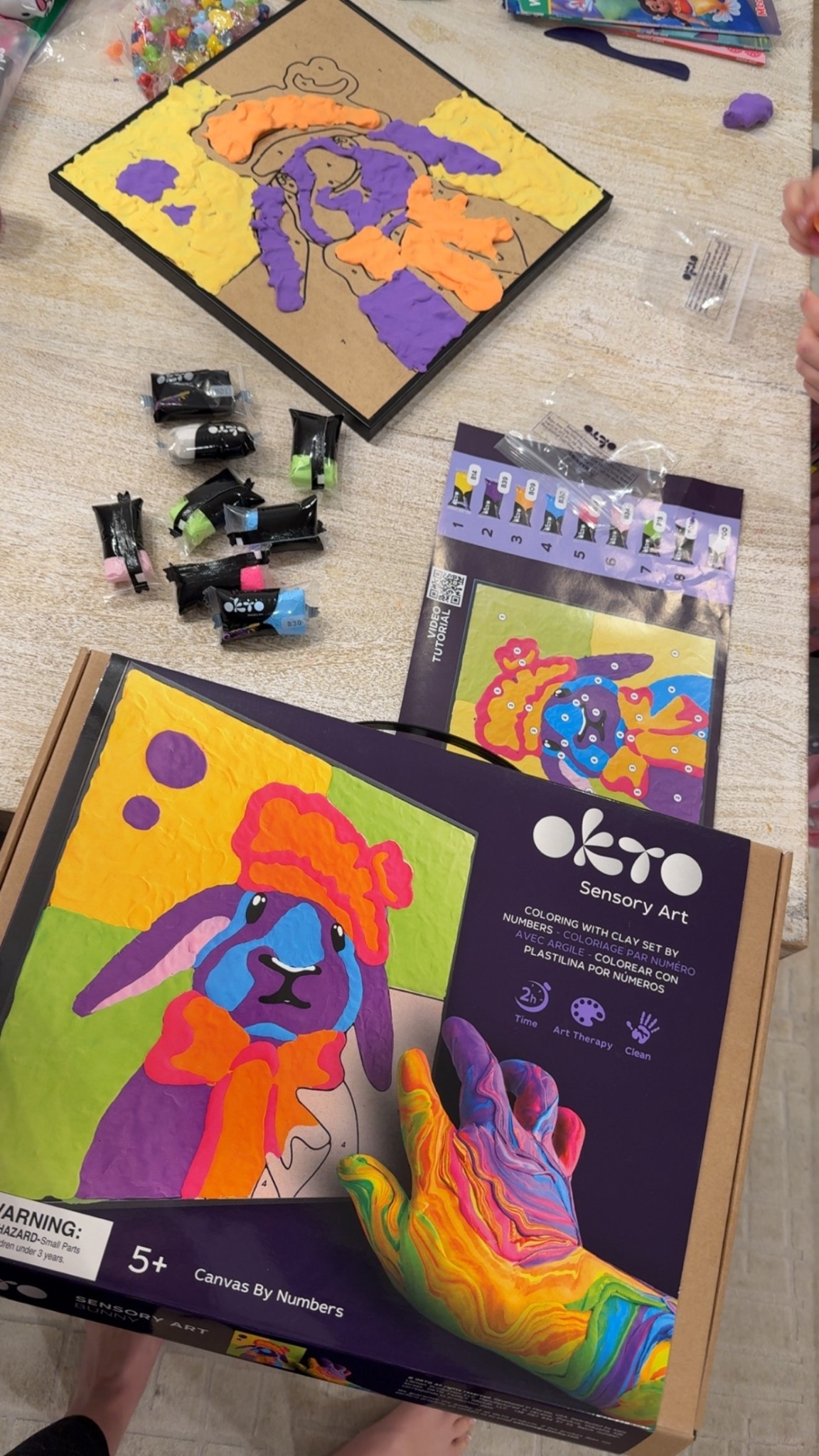 Sensory clay craft. Sensory art bunny. Clay. Kids craft 