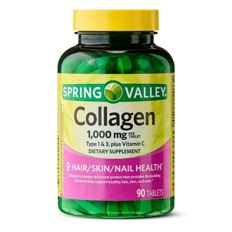 Spring Valley Collagen Type 1 & 3 Plus Vitamin C Hair/Skin/Nails Supplement Tablets, 1,000 mg, 90... | Walmart (US)