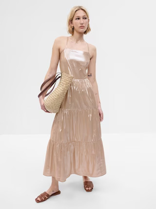 Metallic Tie-Back Tiered Maxi Dress | Gap (US)