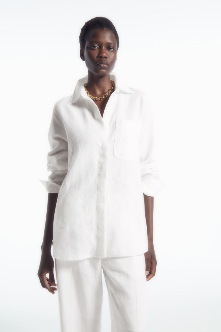 OVERSIZED LINEN SHIRT - Long sleeve - Regular length - WHITE - Ladies | H&M GB | H&M (UK, MY, IN, SG, PH, TW, HK)