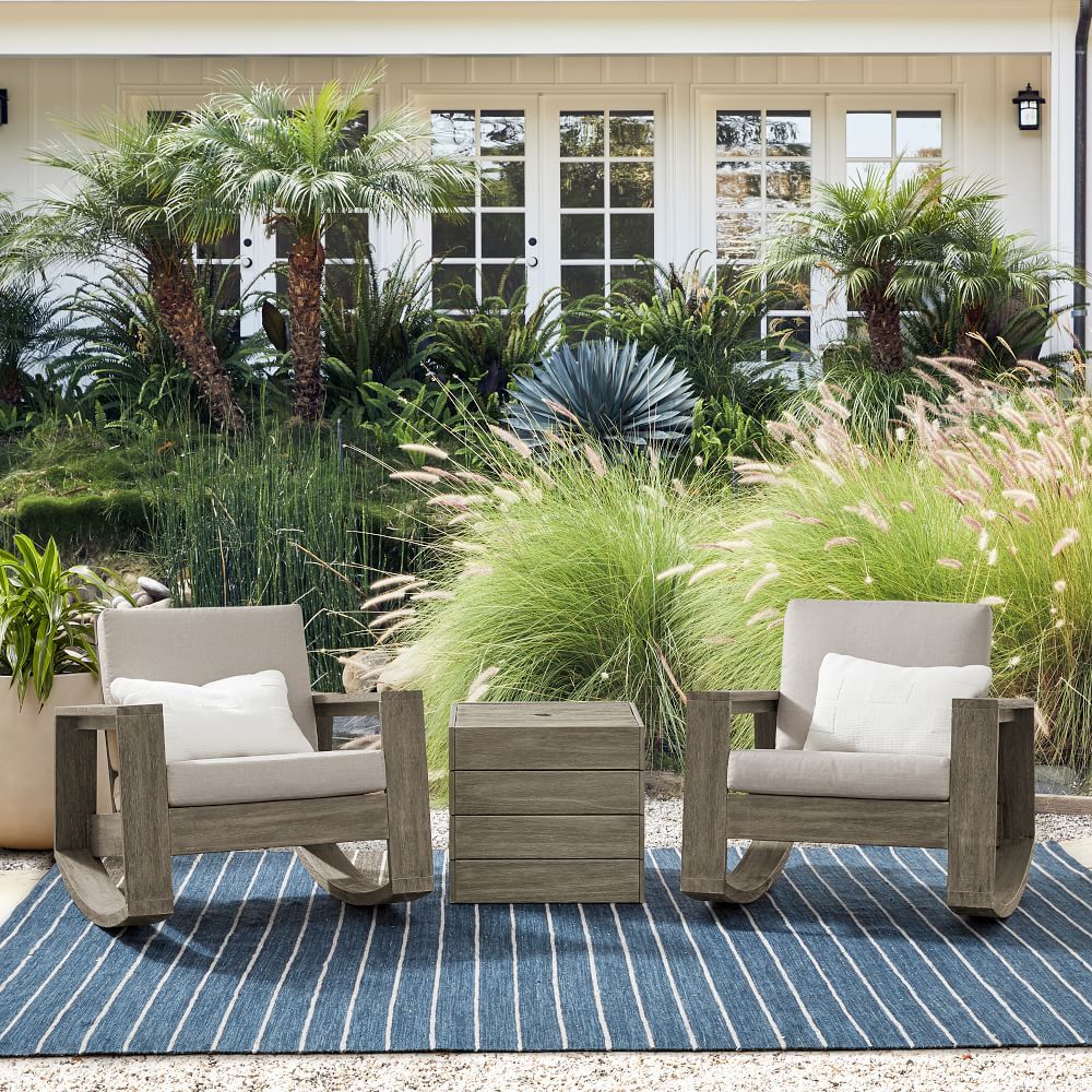 Portside Outdoor Rocking Chairs & Umbrella Side Table (21") Set | West Elm (US)