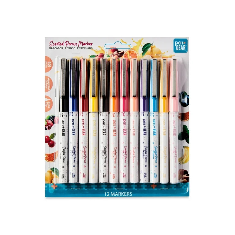 Pen+Gear Scented Porous Markers, Fine Point, 12 Count, Assorted Colors | Walmart (US)