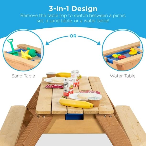 Best Choice Products Kids 3-in-1 Outdoor Convertible Wood Activity Sand & Water Picnic Table w/ U... | Walmart (US)