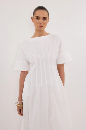 DAPHNE WHITE SLEEVED MIDI DRESS | DISSH