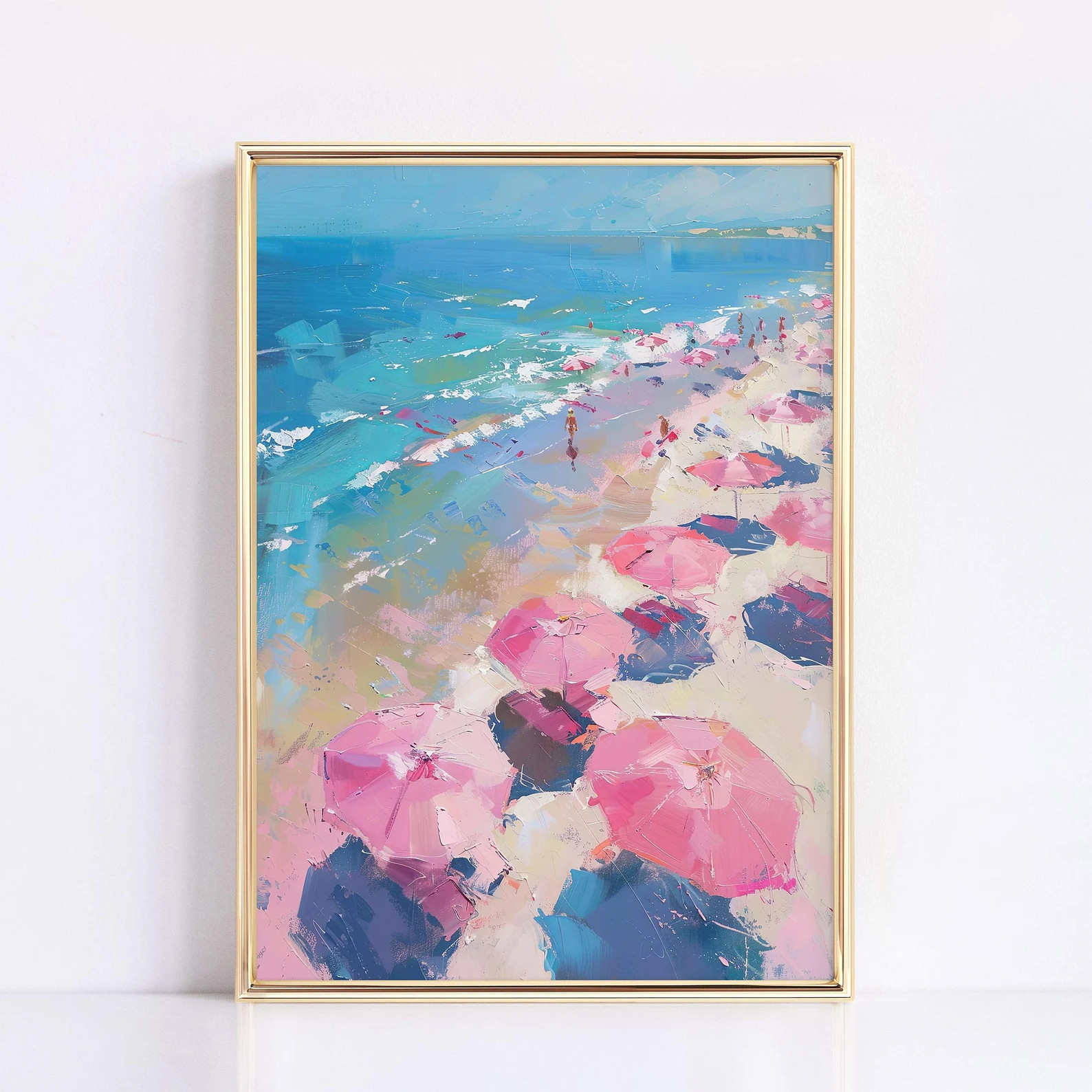 Aesthetic Pink Blue Beachy Wall Art Coastal Summer Print Pink Beach Umbrella Wall Decor Trendy Oc... | Etsy (US)
