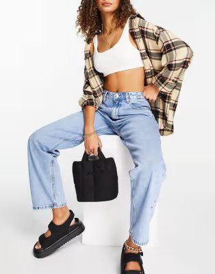 Stradivarius boyfriend jean in medium blue | ASOS (Global)