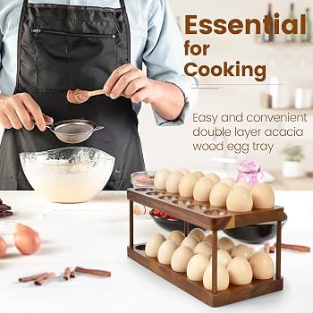 Wooden Double Layer Egg Holder - Farmhouse Kitchen Acacia Egg Tray Organizer - 2 Tier Fresh Egg S... | Amazon (US)