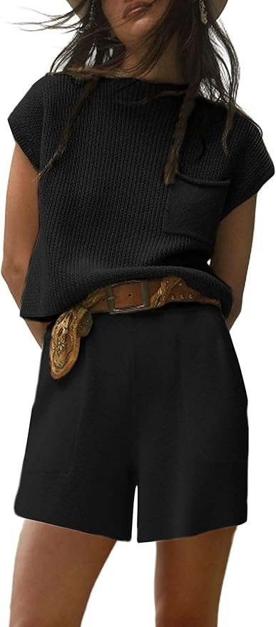 Bianstore Women's Two Piece Outfits Knitted Sweater Sets Solid Pullover Tops and Elastic Waisted ... | Amazon (US)