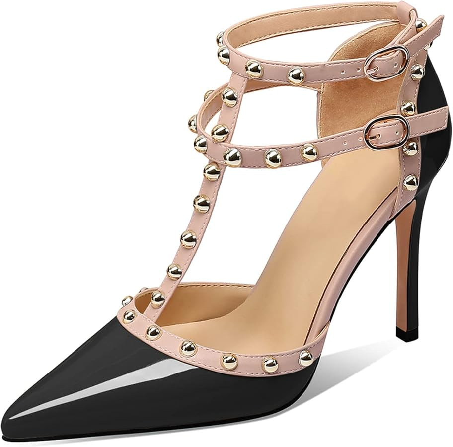 XINIUNIU Stiletto High Heels for Women Studded Heels with Studs Pumps 4 Inch Heeled Sandals Sexy ... | Amazon (US)