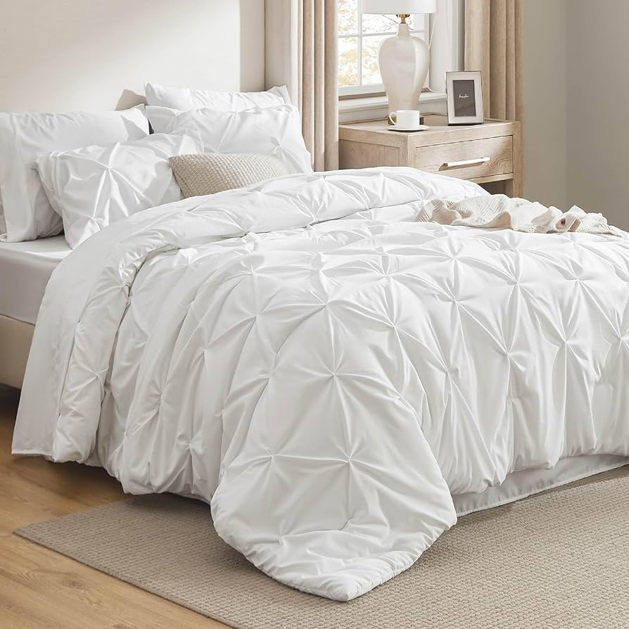 Bedsure Queen Comforter Set White - Bed in a Bag Queen Size 7 Pieces, GentleSoft™ Pintuck Bed S... | Amazon (US)