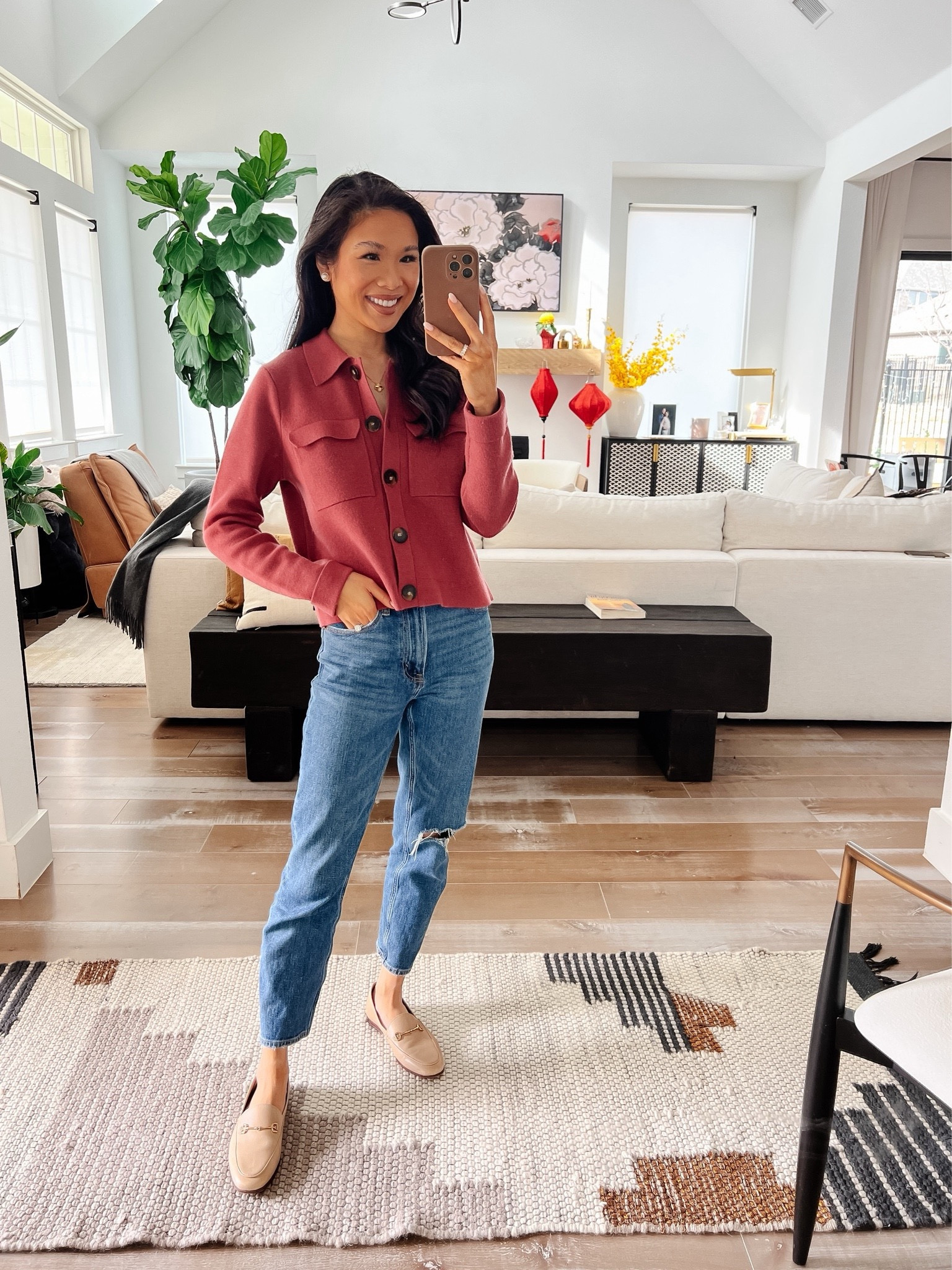 Smart casual workwear with distressed jeans paired with shirt collar cardigan and loafers for a classic look. Wearing size XS in the knit cardigan and it fits TTS. I appreciate that it’s nursing friendly, too. Jeans are in size 00! 

#LTKStyleTip #LTKSeasonal