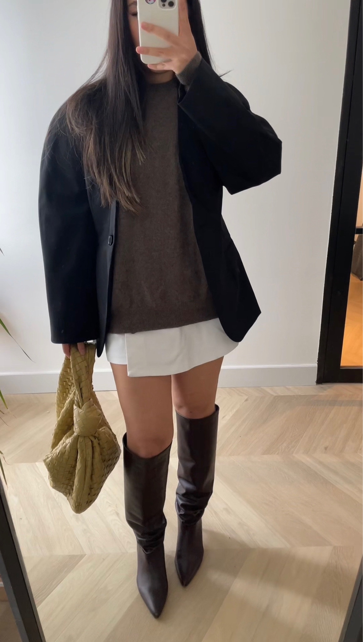 outfit inspiration, autumn outfit, fall outfit, white skirt, sculpted black blazer, COS, cashmere crew neck, Uniqlo, Anine Bing, asymmetric skirt, heeled leather boots, Reformation, Tony Bianca, Bottega Veneta, Jodie bag, Nederland. 

#LTKeurope #LTKSeasonal #LTKstyletip