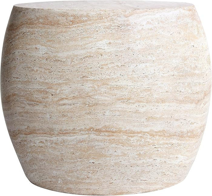 Empire Art Direct Oval Travertine Stone Finish Italian Design MgO Side Accent Table, Living Room,... | Amazon (US)