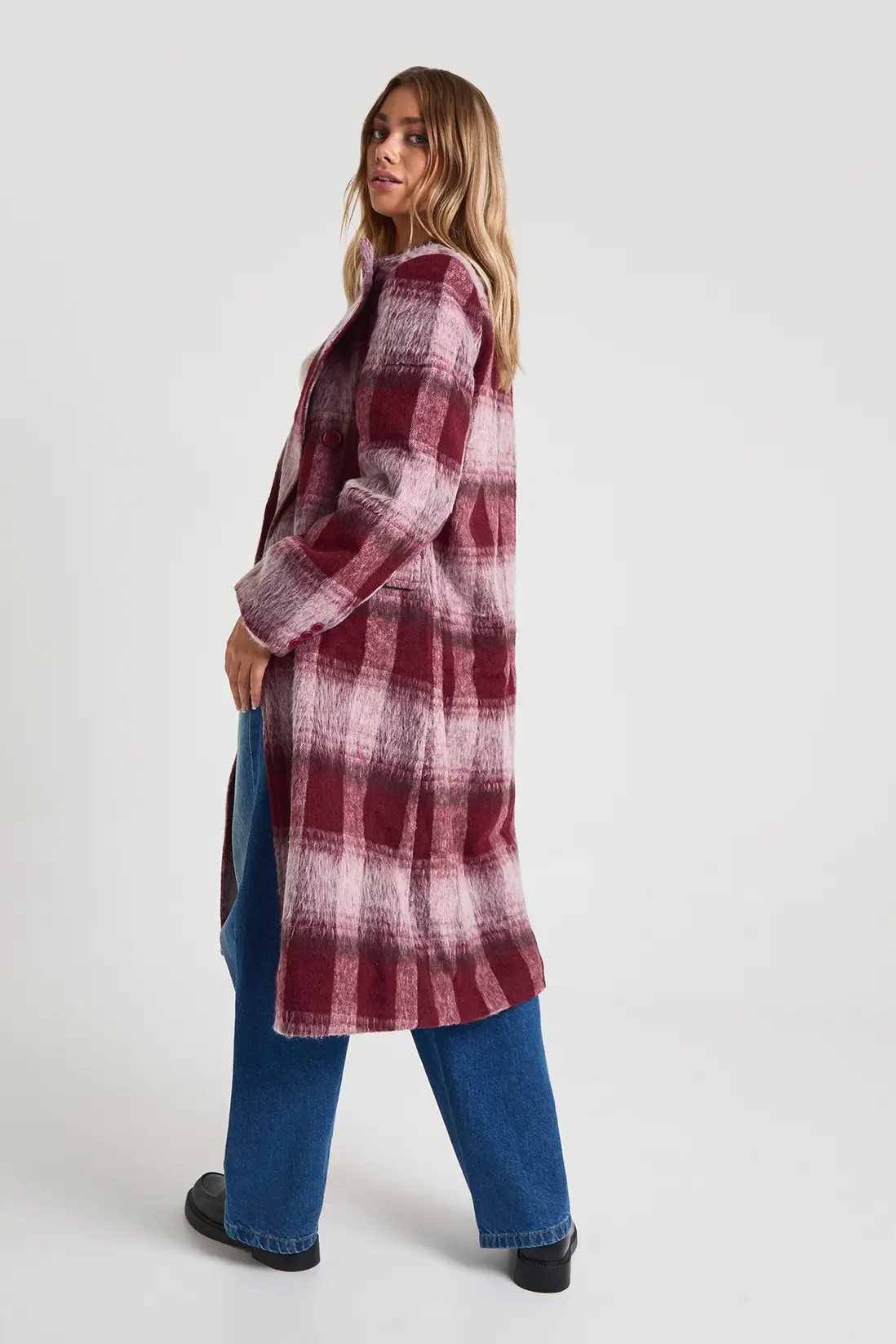 Check Oversized Double-Breasted Coat | Nasty Gal US