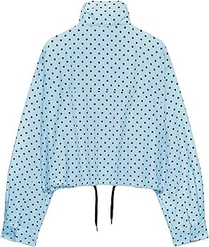 Women Polka Dot Jacket Stand Collar Cropped Jackets Zip Up Coat Casual Fashion Coat Fall Spring J... | Amazon (US)