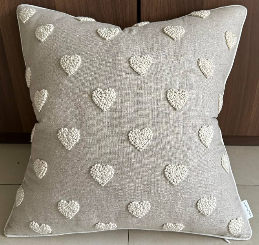 VAGMINE Hand Embroidered Valentine’s Day Gift Throw Pillow Cover - 18x18 Natural Linen - French... | Amazon (US)