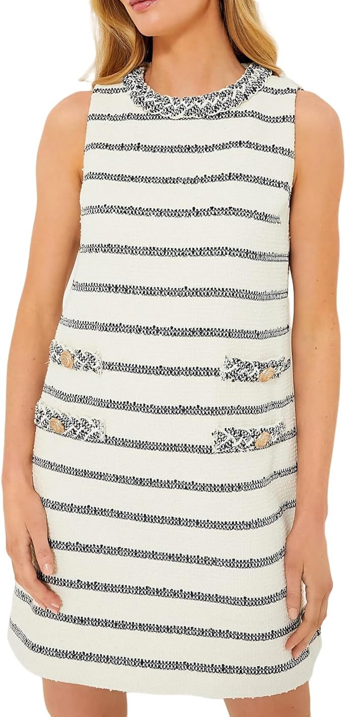 Womens Tweed Dress Summer Sleeveless Classic Elegant A Line Shift Mini Jackie O Dress for Work Ca... | Amazon (US)