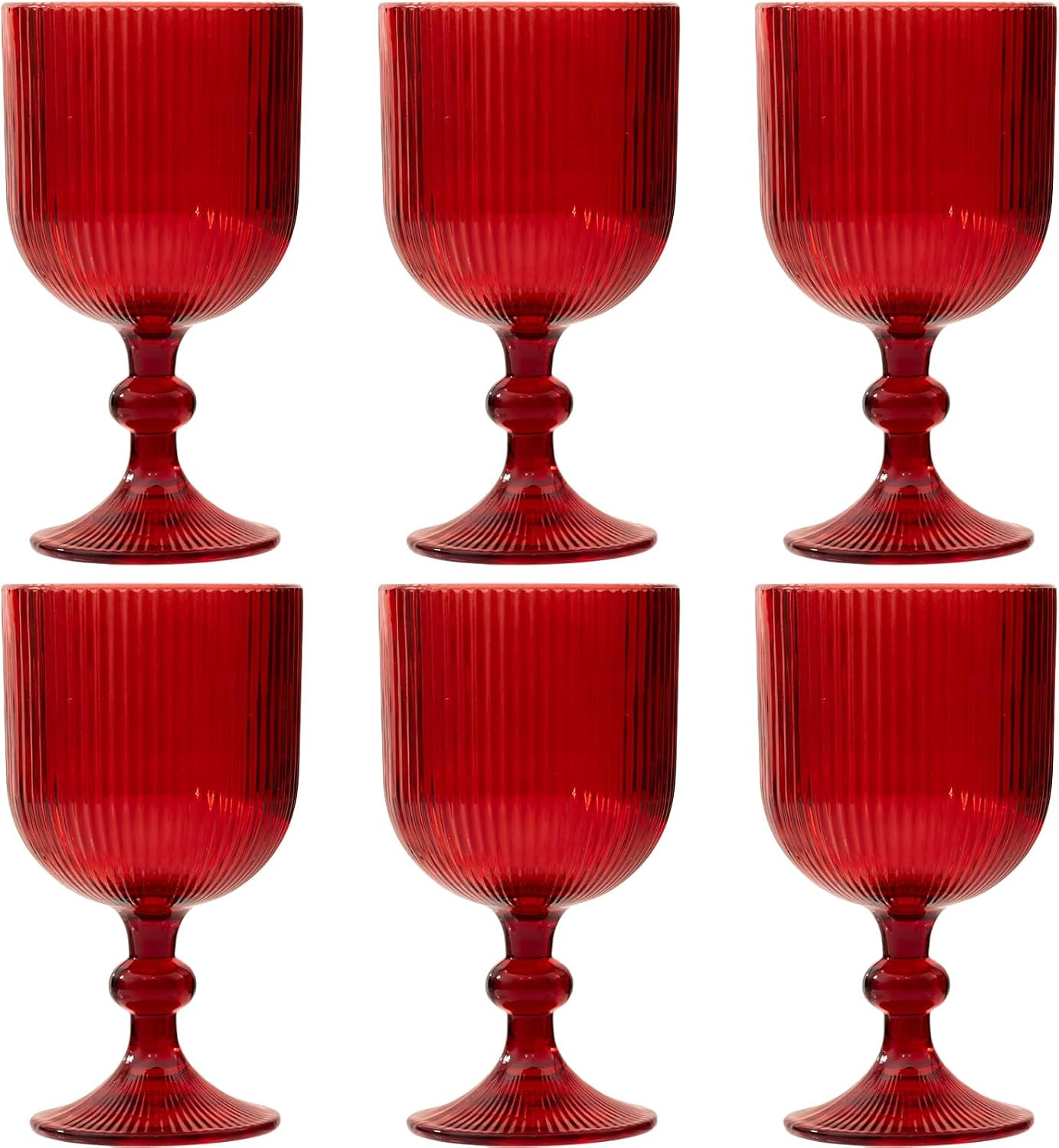 Red Vintage Wine Glasses Set of 6, 11 Ounces Colored Glass Water Goblets, Unique Embossed Pattern High Clear Stemmed Glassware Wedding Party Bar Glass Drinking Cups Fancy Glasses Hand Wash Only | Amazon (US)