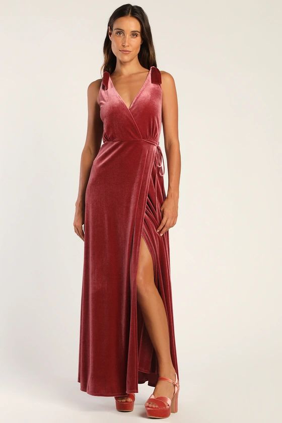 Certainly Stunning Dusty Rose Velvet Tie-Strap Wrap Maxi Dress | Lulus (US)