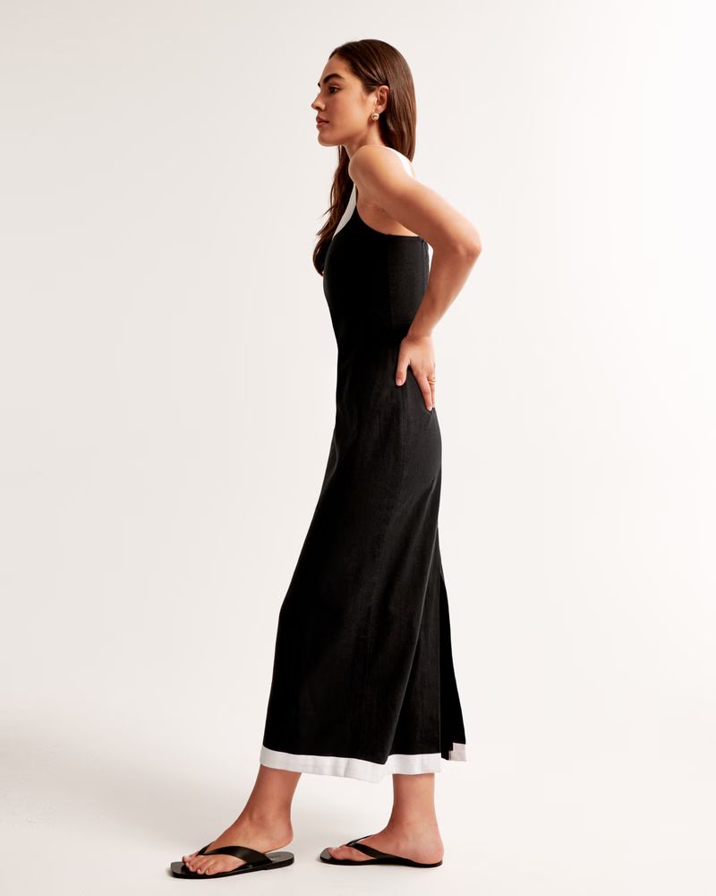 Women's Linen-Blend Squareneck Column Midi Dress | Women's New Arrivals | Abercrombie.com | Abercrombie & Fitch (US)