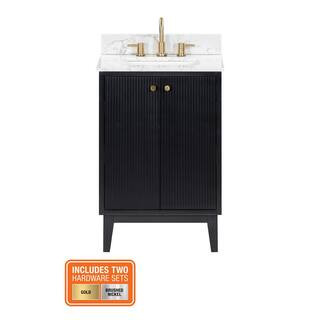 Sylvie 24 in. Single Sink Fluted Black Bath Vanity with Carrara Venato Engineered Stone Top (Asse... | The Home Depot