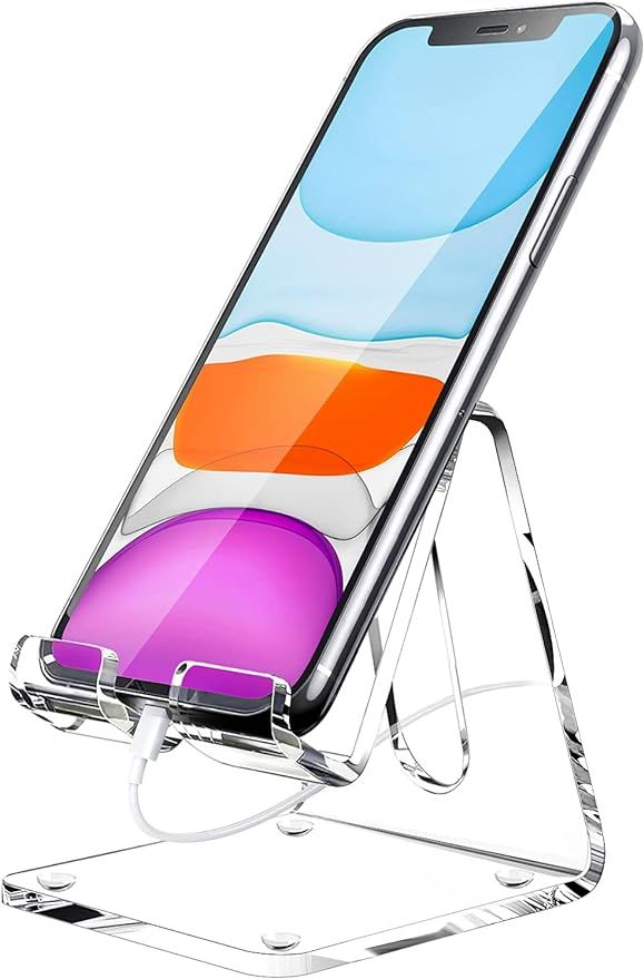 Crpich Acrylic Cell Phone Stand, Portable Phone Holder, Clear Phone Stand for Desk, Compatible wi... | Amazon (US)